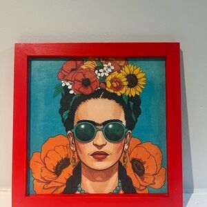 Framed Art with Red Border and a Frida Kahlo Design and its matching bookmark